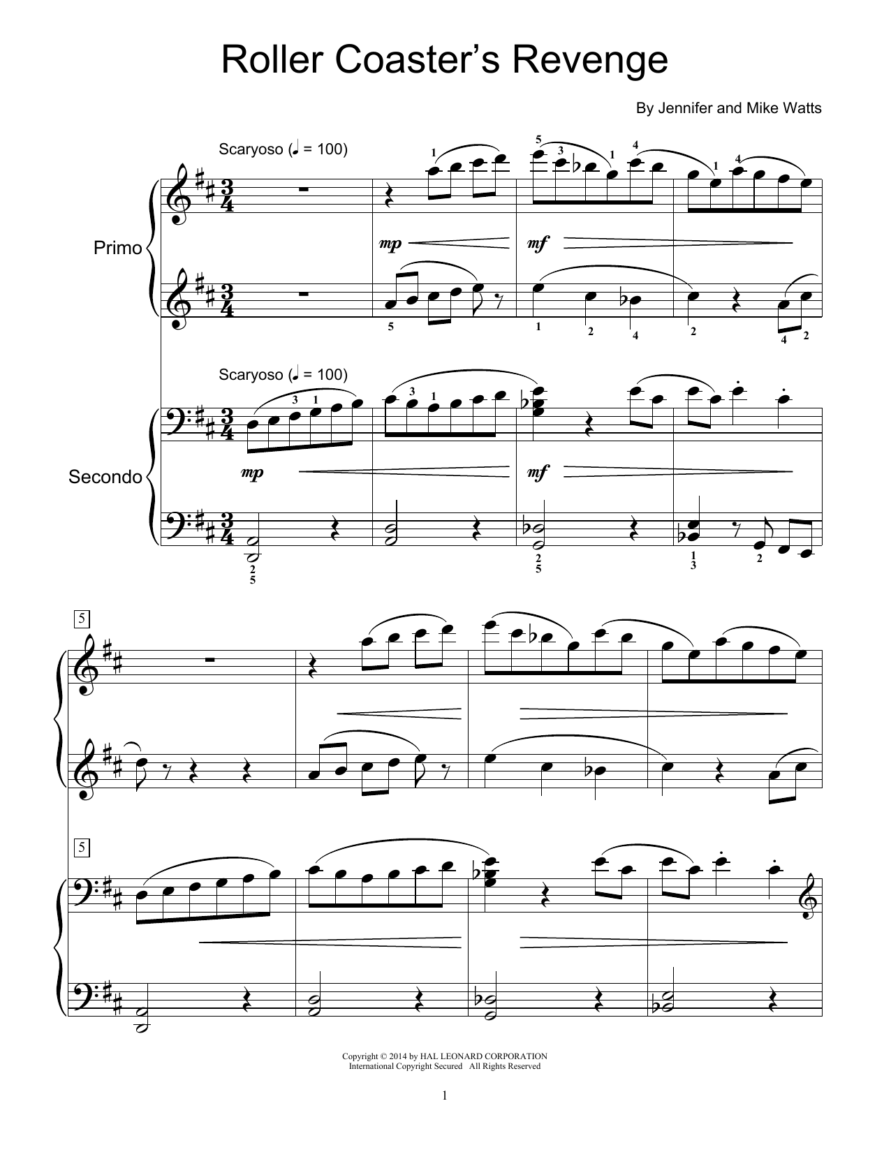 Learn to play Jennifer Watts Roller Coaster's Revenge sheet music for Piano Duet in minutes. Price: 7.8900$ Jennifer Watts Roller Coaster's Revenge sheet music notes and chords arranged for Piano Duet