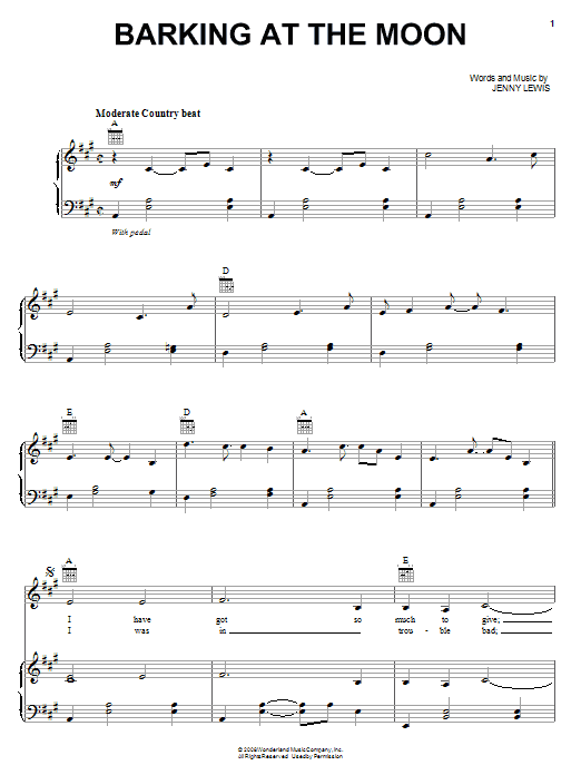 Jenny Lewis Barking At The Moon sheet music notes and chords. Download Printable PDF.