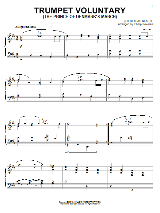Jeremiah Clarke Trumpet Voluntary sheet music notes and chords arranged for Piano Solo