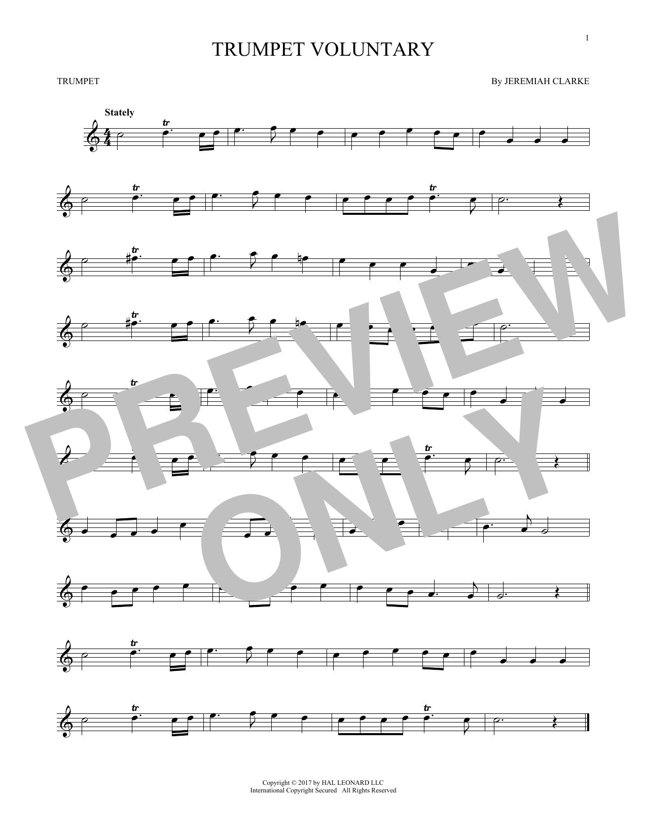 Jeremiah Clarke Trumpet Voluntary sheet music notes and chords. Download Printable PDF.