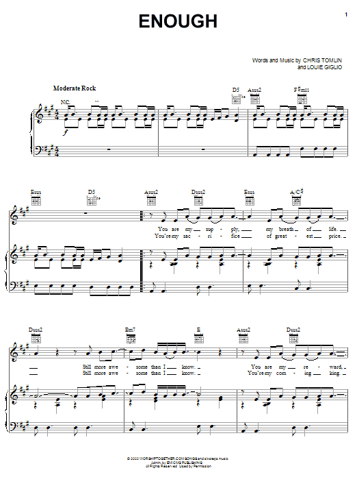 Jeremy Camp Enough sheet music notes and chords arranged for Piano, Vocal & Guitar Chords (Right-Hand Melody)