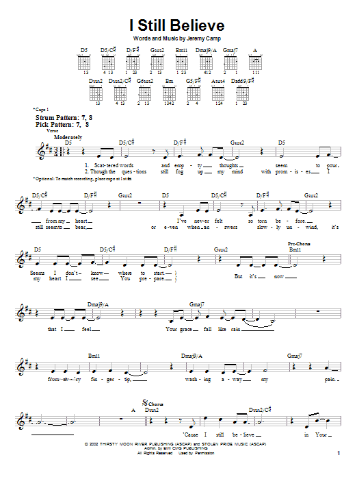 Jeremy Camp I Still Believe sheet music notes and chords. Download Printable PDF.