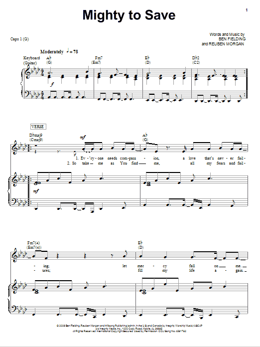 Jeremy Camp Mighty To Save sheet music notes and chords. Download Printable PDF.