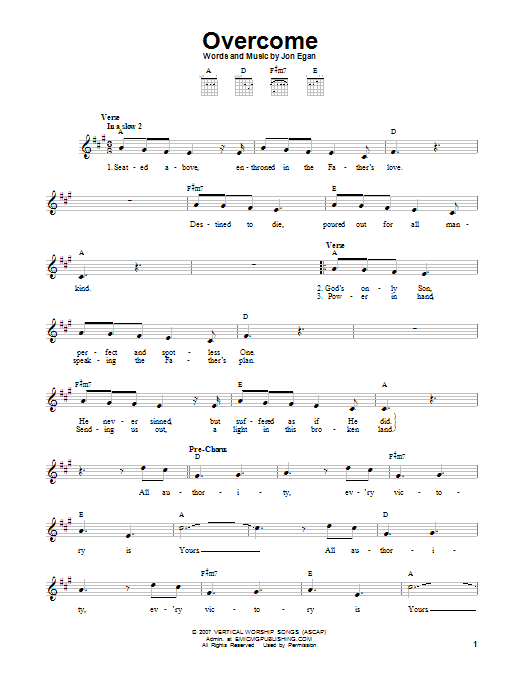 Jon Egan Overcome sheet music notes and chords. Download Printable PDF.