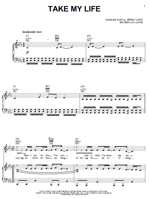 Jeremy Camp Take My Life sheet music notes and chords. Download Printable PDF.