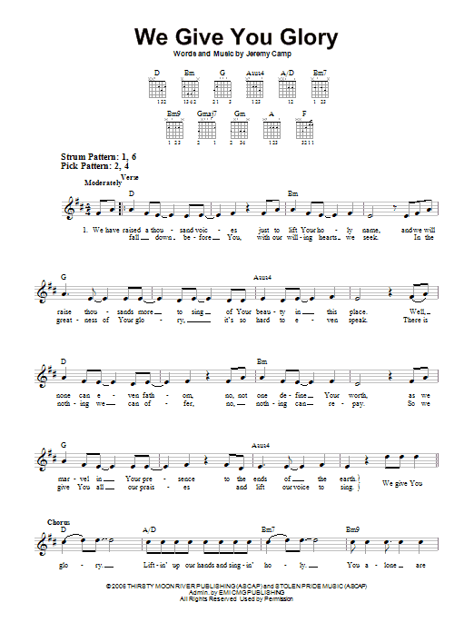 Jeremy Camp We Give You Glory sheet music notes and chords. Download Printable PDF.