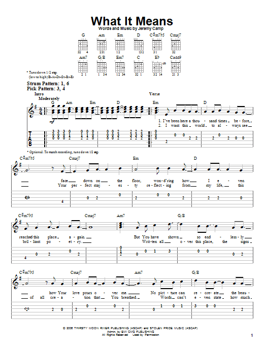 Jeremy Camp What It Means sheet music notes and chords. Download Printable PDF.