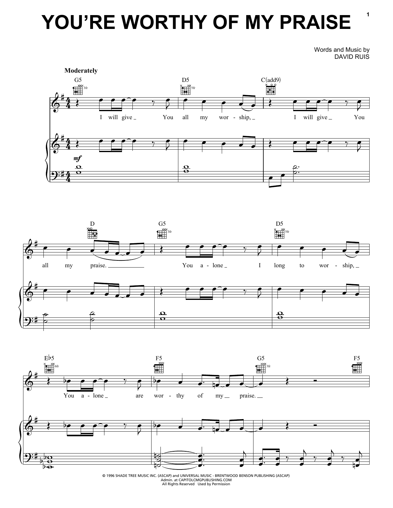 Jeremy Camp You're Worthy Of My Praise sheet music notes and chords. Download Printable PDF.