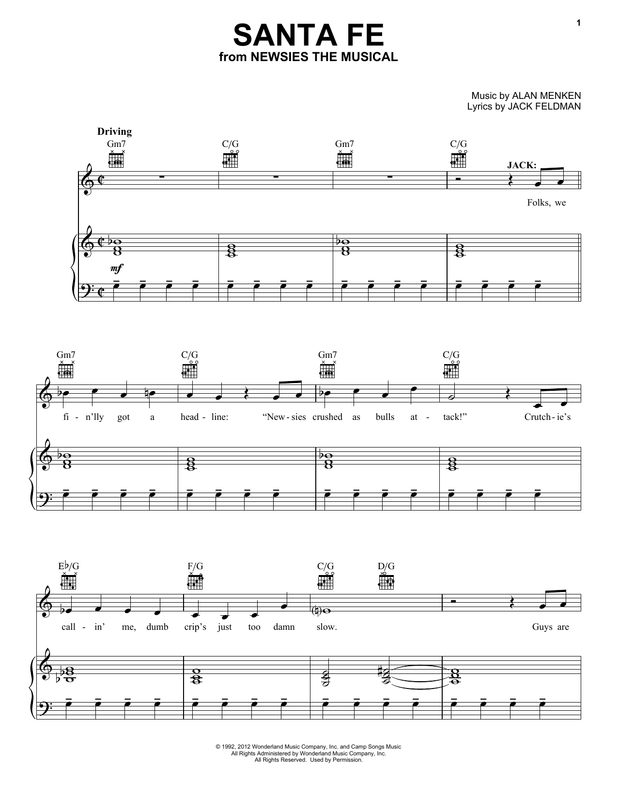 Jeremy Jordan Santa Fe (from Newsies: The Musical) sheet music notes and chords. Download Printable PDF.