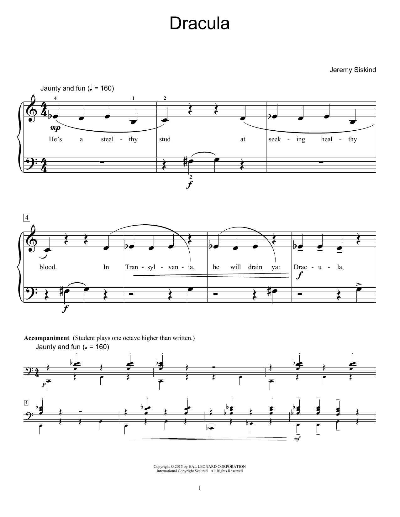 Jeremy Siskind Dracula sheet music notes and chords. Download Printable PDF.