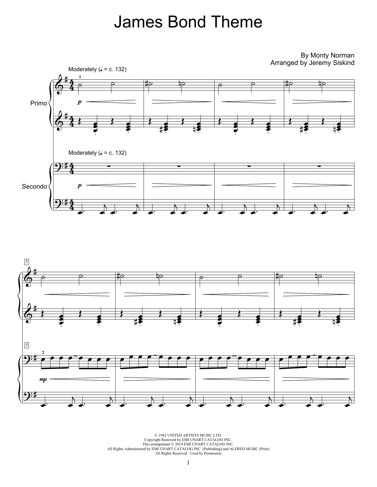 Jeremy Siskind James Bond Theme sheet music notes and chords. Download Printable PDF.