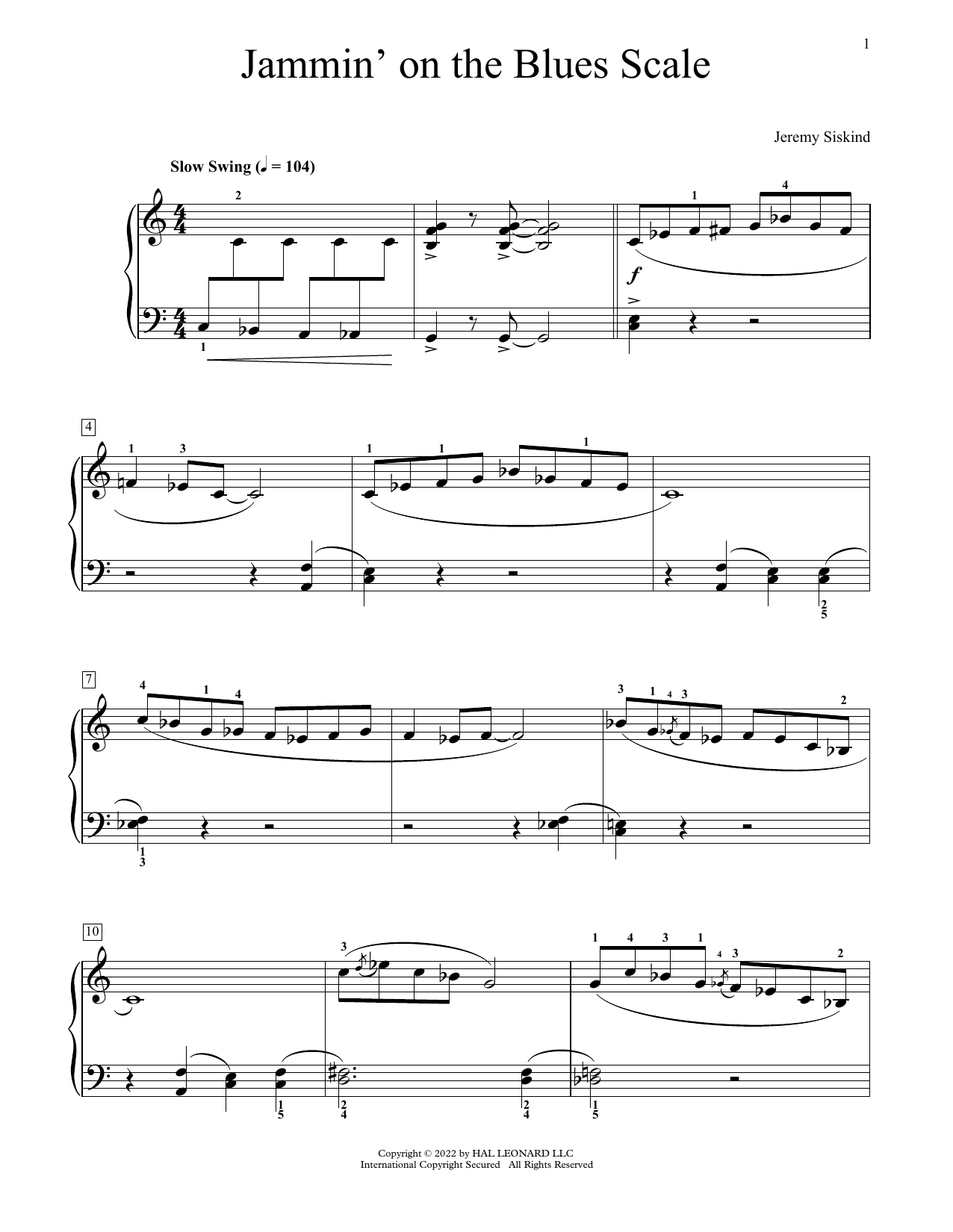 Learn to play Jeremy Siskind Jammin' On The Blues Scale sheet music for Educational Piano in minutes. Price: 6.9900$ Jeremy Siskind Jammin' On The Blues Scale sheet music notes and chords arranged for Educational Piano