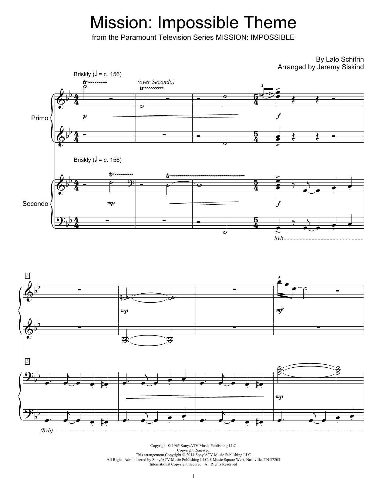 Jeremy Siskind Mission: Impossible Theme sheet music notes and chords. Download Printable PDF.