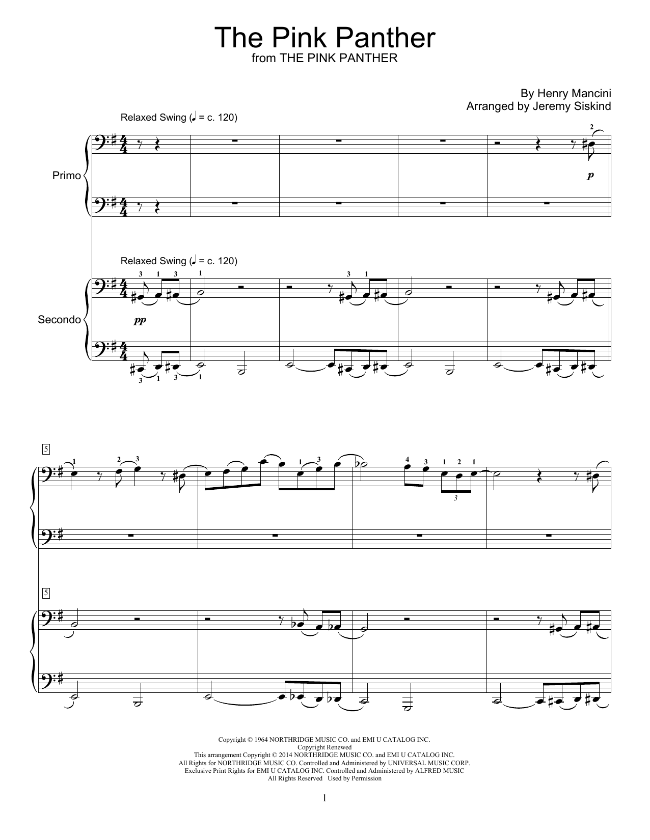 Jeremy Siskind The Pink Panther sheet music notes and chords. Download Printable PDF.