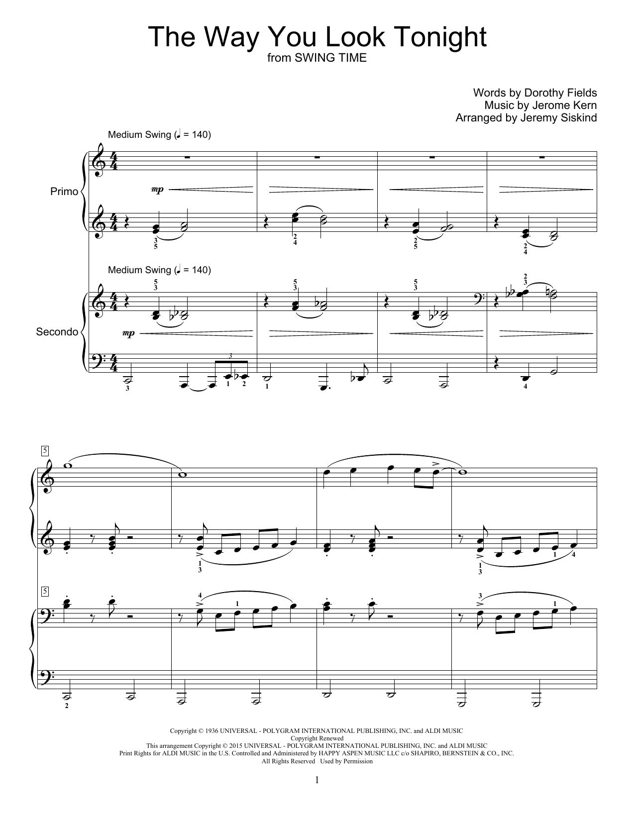 Jeremy Siskind The Way You Look Tonight sheet music notes and chords. Download Printable PDF.