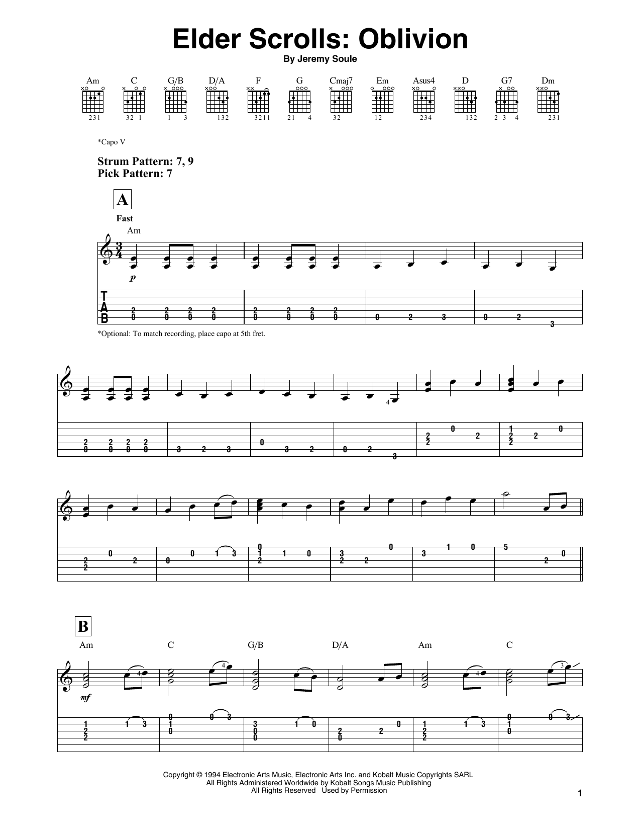 Jeremy Soule Elder Scrolls: Oblivion sheet music notes and chords. Download Printable PDF.