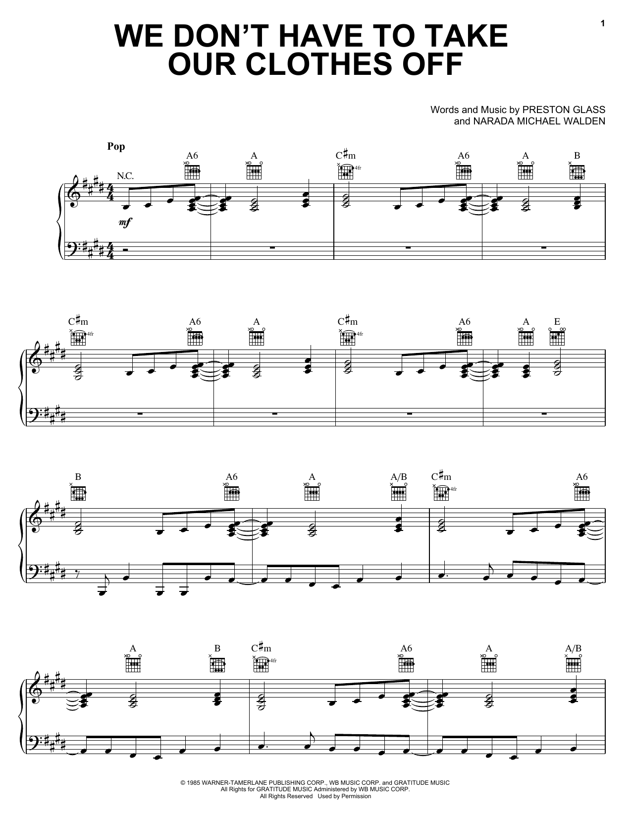 Learn to play Jermaine Stewart We Don't Have To Take Our Clothes Off sheet music for Piano, Vocal & Guitar Chords (Right-Hand Melody) in minutes. Price: 7.8900$ Jermaine Stewart We Don't Have To Take Our Clothes Off sheet music notes and chords arranged for Piano, Vocal & Guitar Chords (Right-Hand Melody)