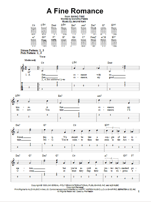 Jerome Kern A Fine Romance sheet music notes and chords. Download Printable PDF.