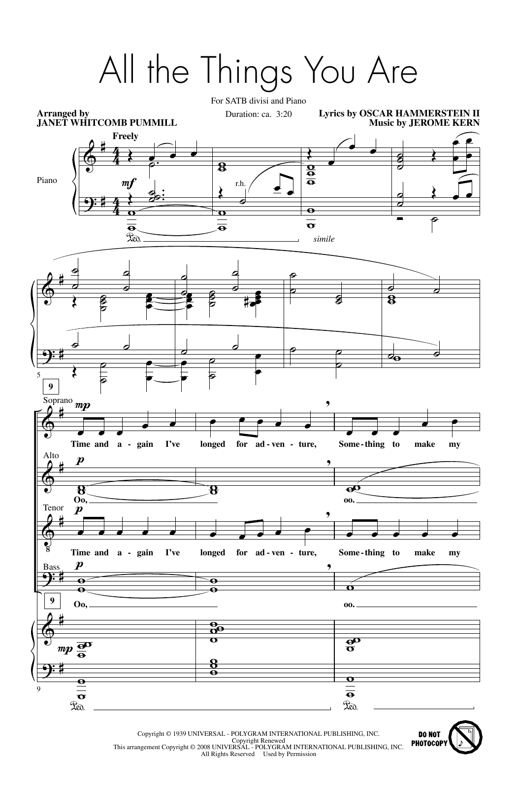 Learn to play Jerome Kern All The Things You Are (arr. Janet Whitcomb Pummill) sheet music for SATB Choir in minutes. Price: 3.9900$ Jerome Kern All The Things You Are (arr. Janet Whitcomb Pummill) sheet music notes and chords arranged for SATB Choir