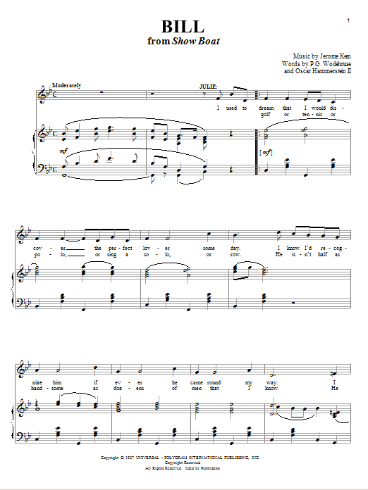 Jerome Kern Bill sheet music notes and chords. Download Printable PDF.