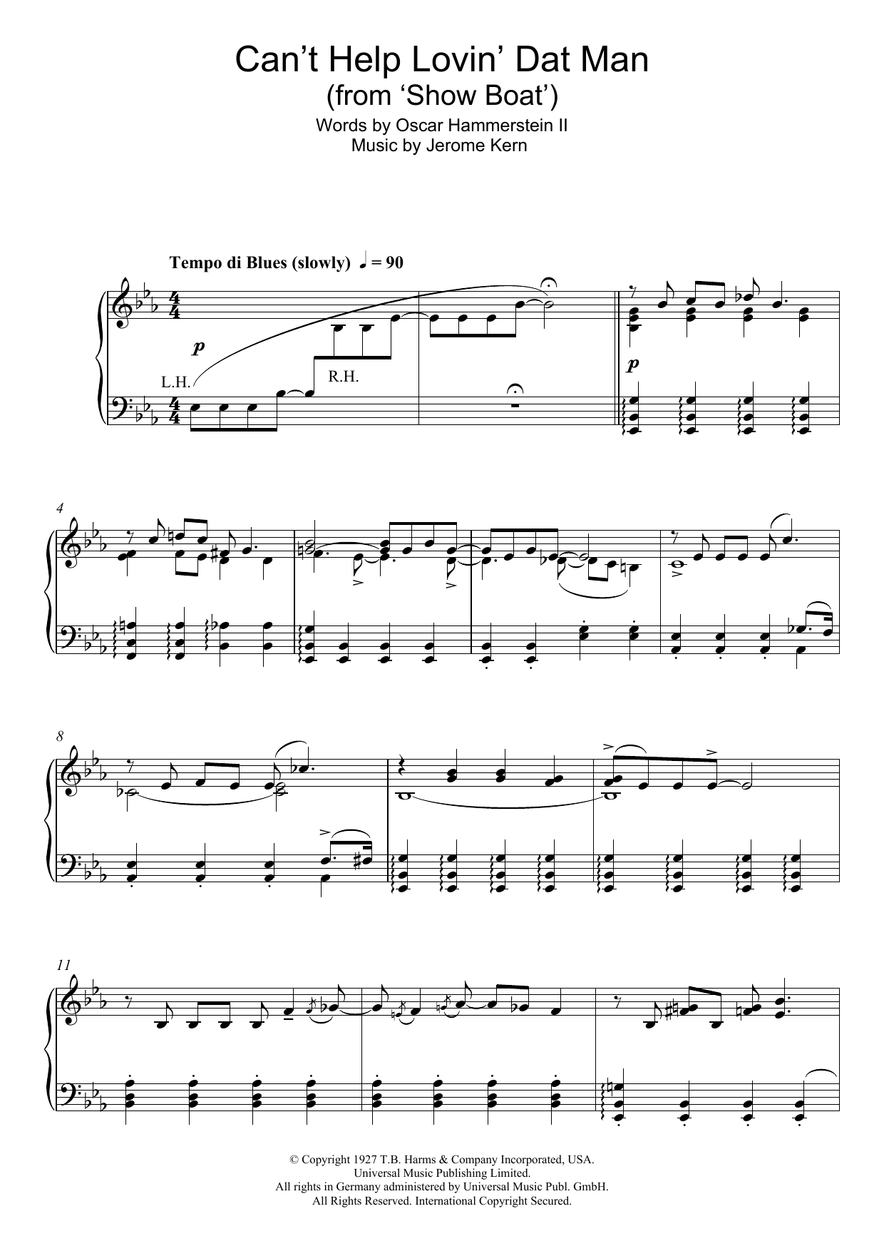 Learn to play Jerome Kern Can't Help Lovin' Dat Man (from Show Boat) sheet music for Piano Chords/Lyrics in minutes. Price: 4.4900$ Jerome Kern Can't Help Lovin' Dat Man (from Show Boat) sheet music notes and chords arranged for Piano Chords/Lyrics