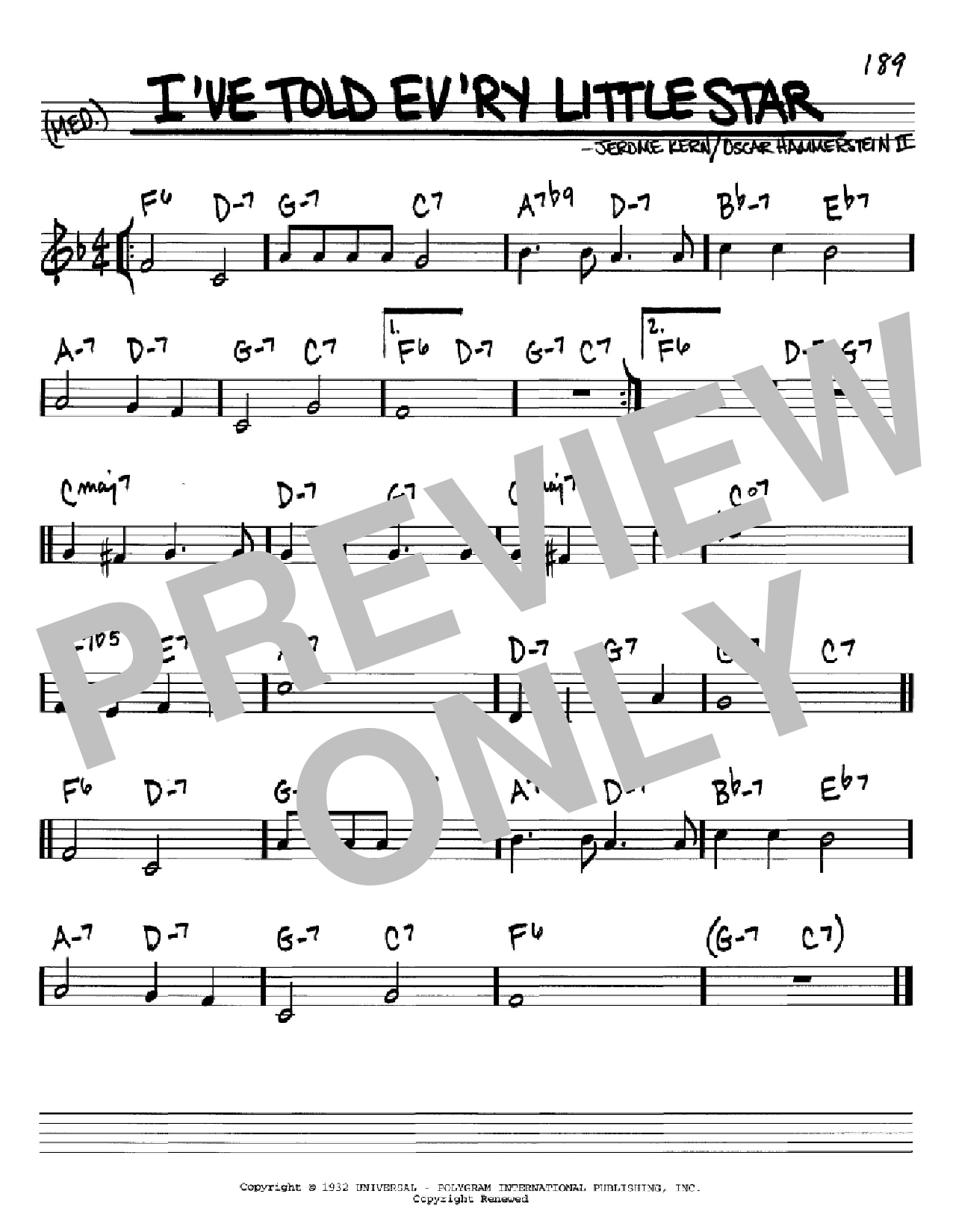 Learn to play Jerome Kern I've Told Ev'ry Little Star sheet music for Real Book – Melody, Lyrics & Chords in minutes. Price: 5.9900$ Jerome Kern I've Told Ev'ry Little Star sheet music notes and chords arranged for Real Book – Melody, Lyrics & Chords