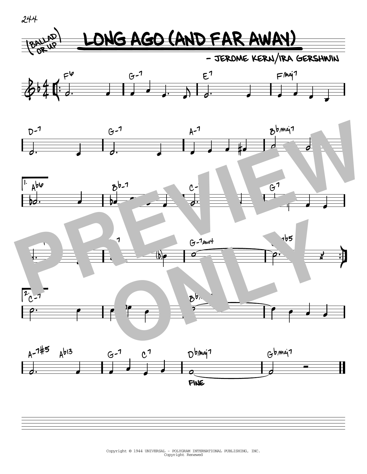 Jerome Kern Long Ago (And Far Away) [Reharmonized version] (arr. Jack Grassel) sheet music notes and chords arranged for Real Book – Melody & Chords