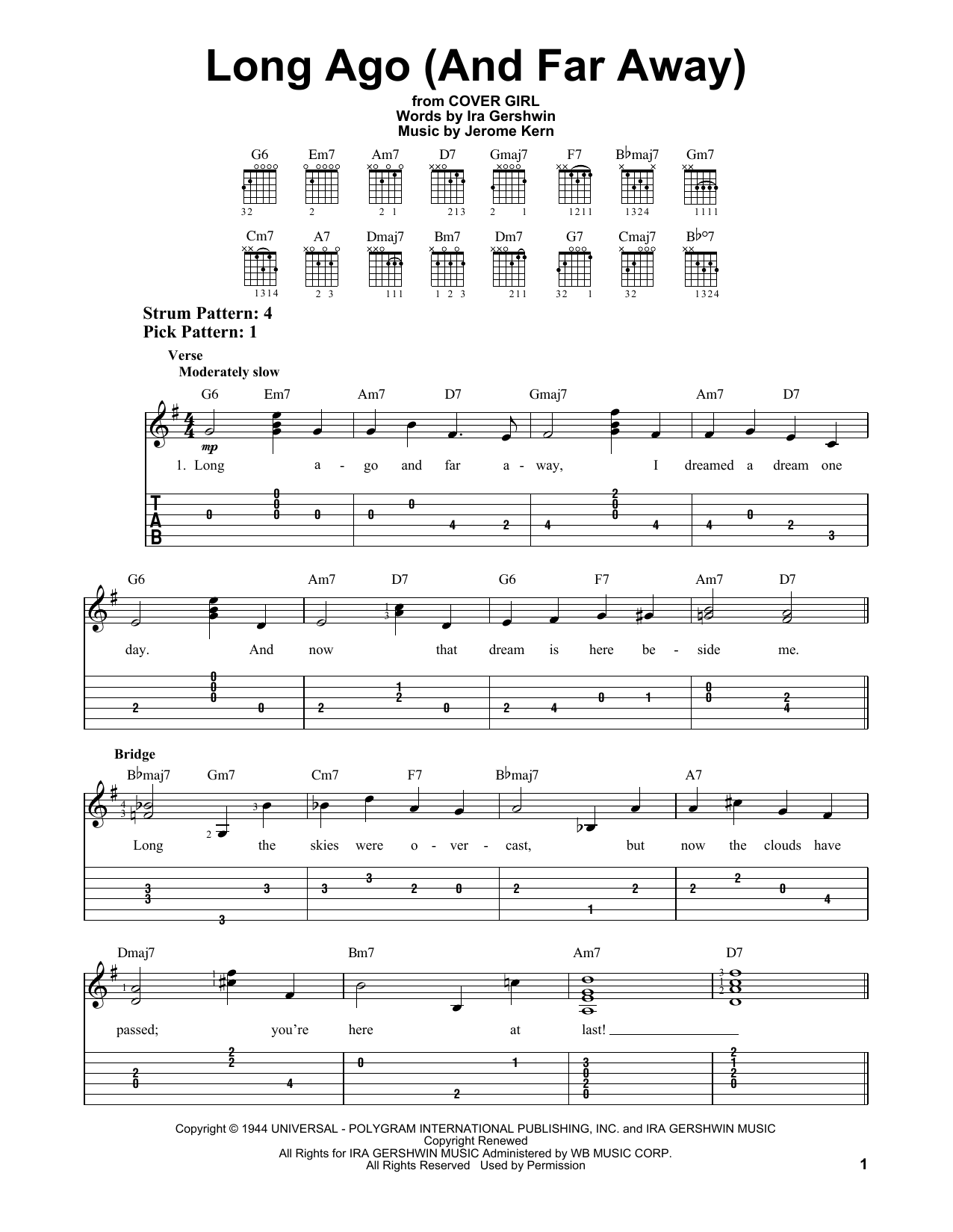 Jerome Kern Long Ago (And Far Away) sheet music notes and chords. Download Printable PDF.