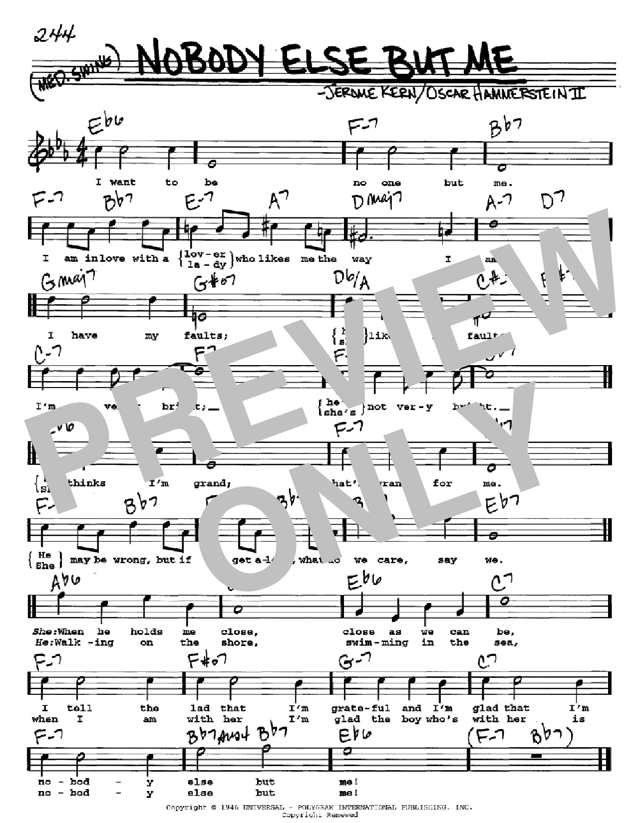 Jerome Kern Nobody Else But Me sheet music notes and chords. Download Printable PDF.