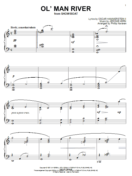 Learn to play Jerome Kern Ol' Man River sheet music for Piano Solo in minutes. Price: 7.8900$ Jerome Kern Ol' Man River sheet music notes and chords arranged for Piano Solo
