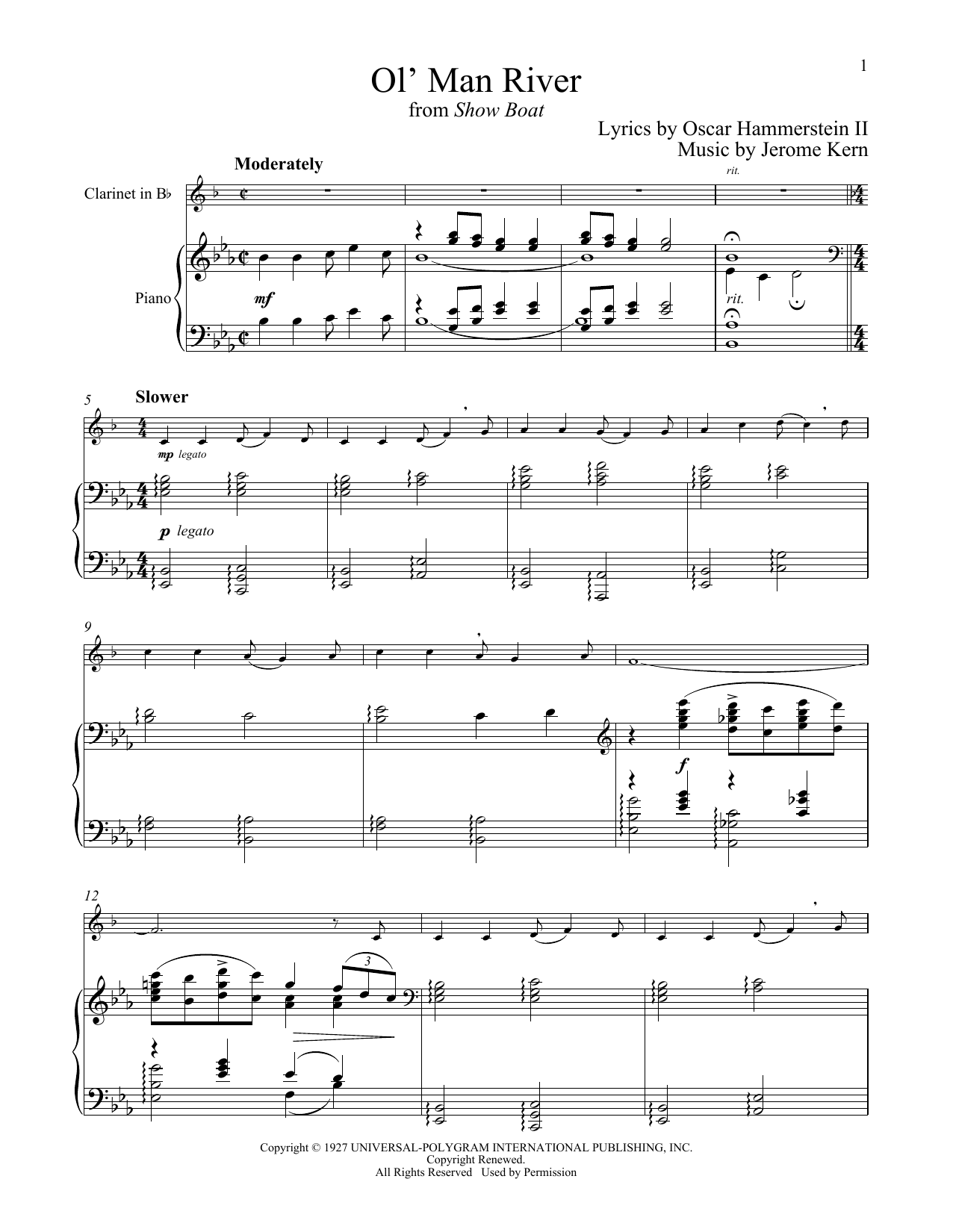 Jerome Kern Ol' Man River (from Show Boat) sheet music notes and chords. Download Printable PDF.