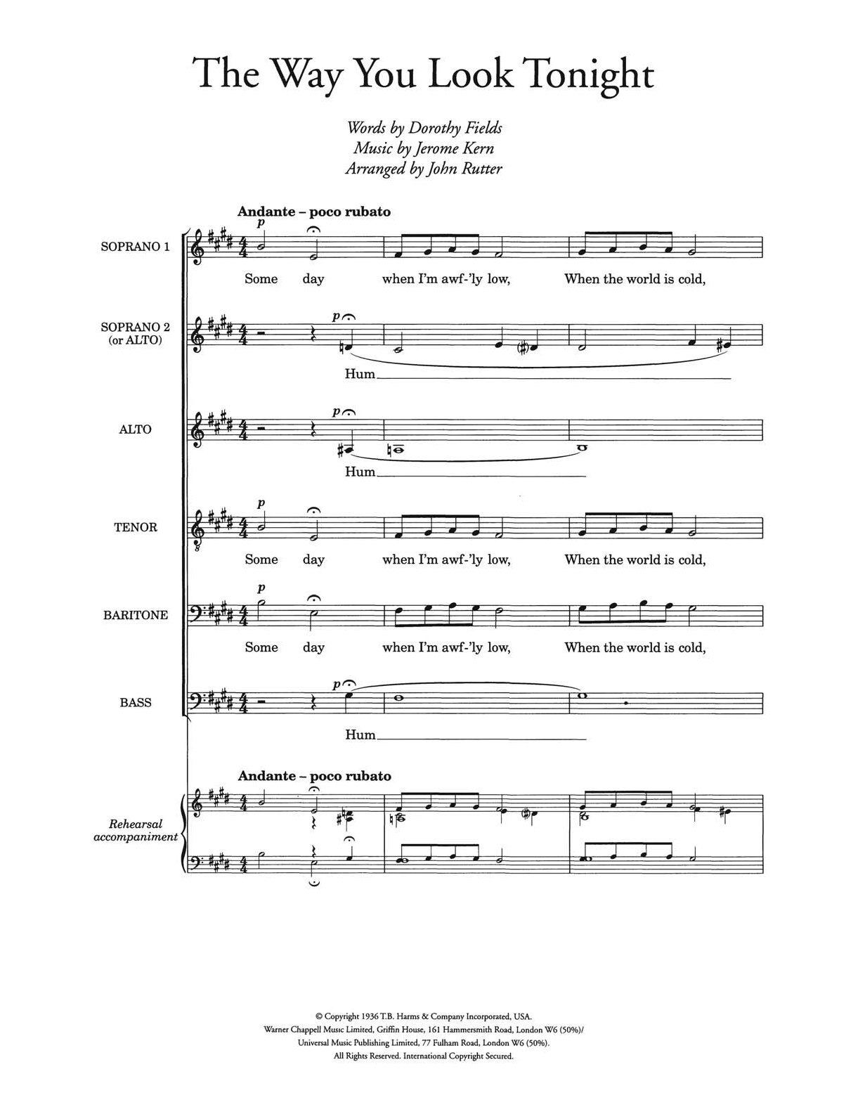 Jerome Kern The Way You Look Tonight (arr. John Rutter) sheet music notes and chords. Download Printable PDF.