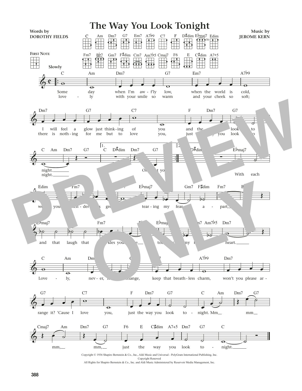 Jerome Kern The Way You Look Tonight (from The Daily Ukulele) (arr. Jim Beloff) sheet music notes and chords. Download Printable PDF.