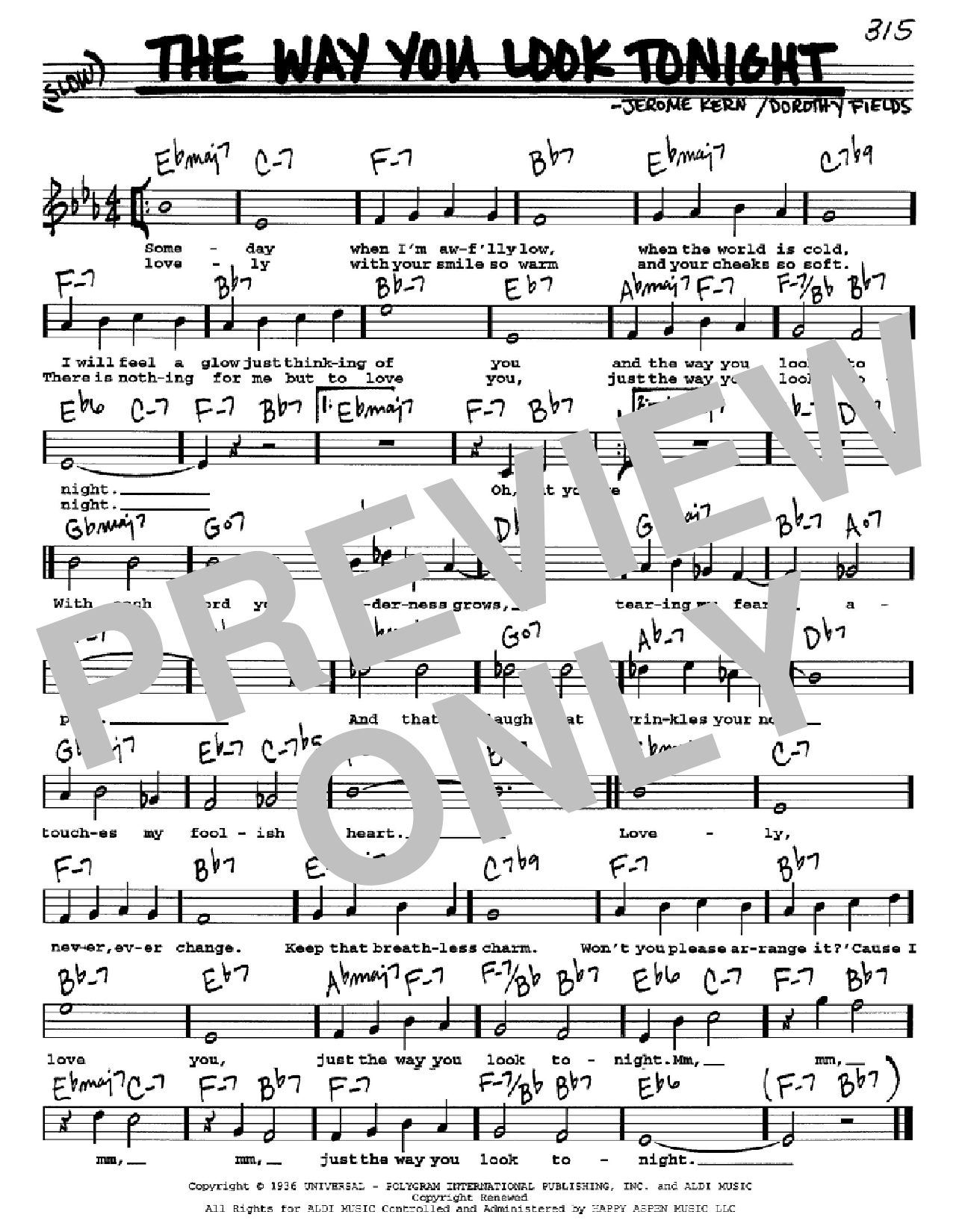 Jerome Kern The Way You Look Tonight sheet music notes and chords. Download Printable PDF.