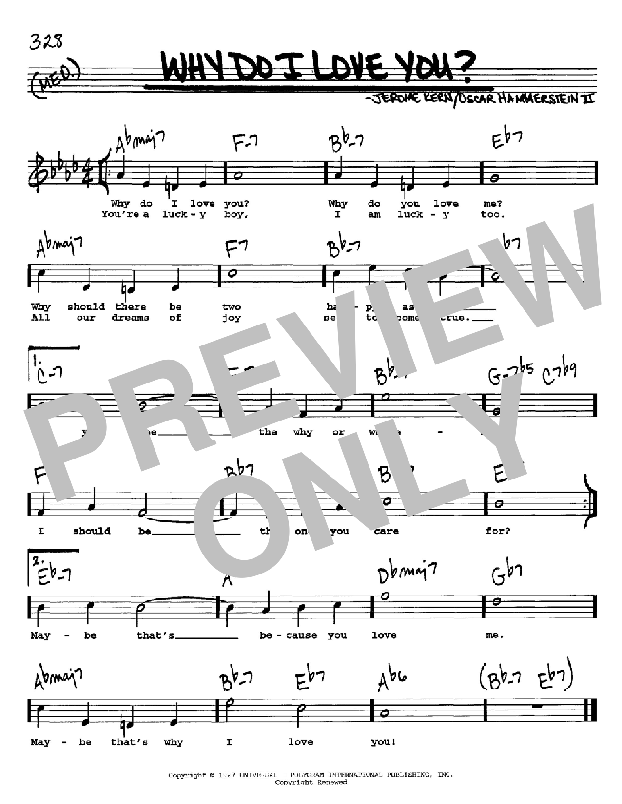 Learn to play Jerome Kern Why Do I Love You? sheet music for Real Book – Melody & Chords – C Instruments in minutes. Price: 5.9900$ Jerome Kern Why Do I Love You? sheet music notes and chords arranged for Real Book – Melody & Chords – C Instruments