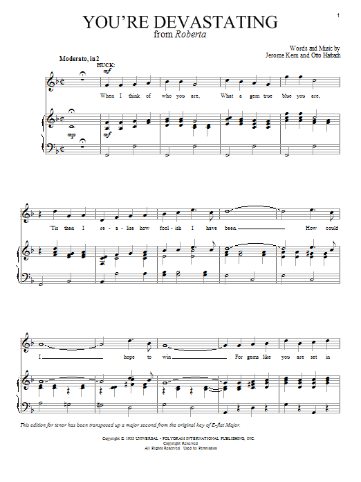Learn to play Jerome Kern You're Devastating sheet music for Piano & Vocal in minutes. Price: 7.8900$ Jerome Kern You're Devastating sheet music notes and chords arranged for Piano & Vocal