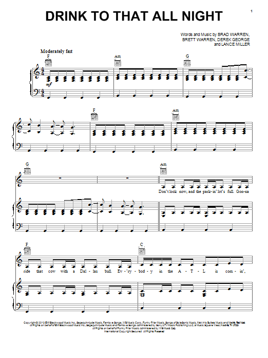 Learn to play Jerrod Niemann Drink To That All Night sheet music for Piano, Vocal & Guitar Chords (Right-Hand Melody) in minutes. Price: 7.8900$ Jerrod Niemann Drink To That All Night sheet music notes and chords arranged for Piano, Vocal & Guitar Chords (Right-Hand Melody)