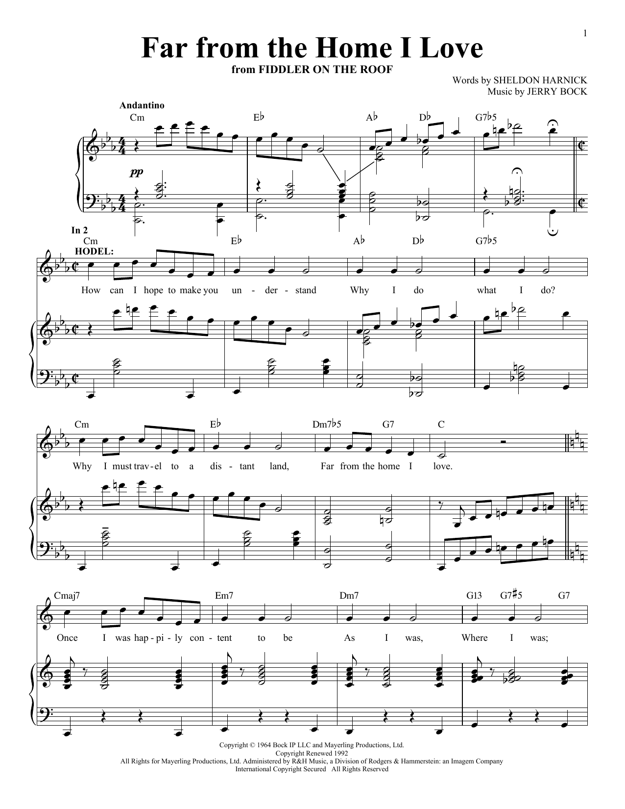 Jerry Bock Far From The Home I Love sheet music notes and chords. Download Printable PDF.