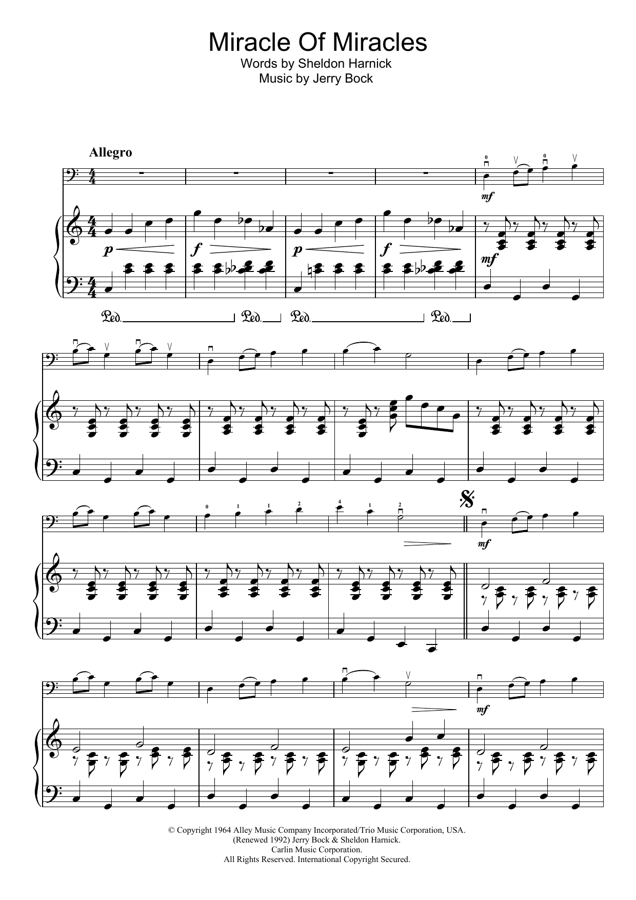 Jerry Bock Miracle Of Miracles (from Fiddler On The Roof) sheet music notes and chords arranged for Violin Solo