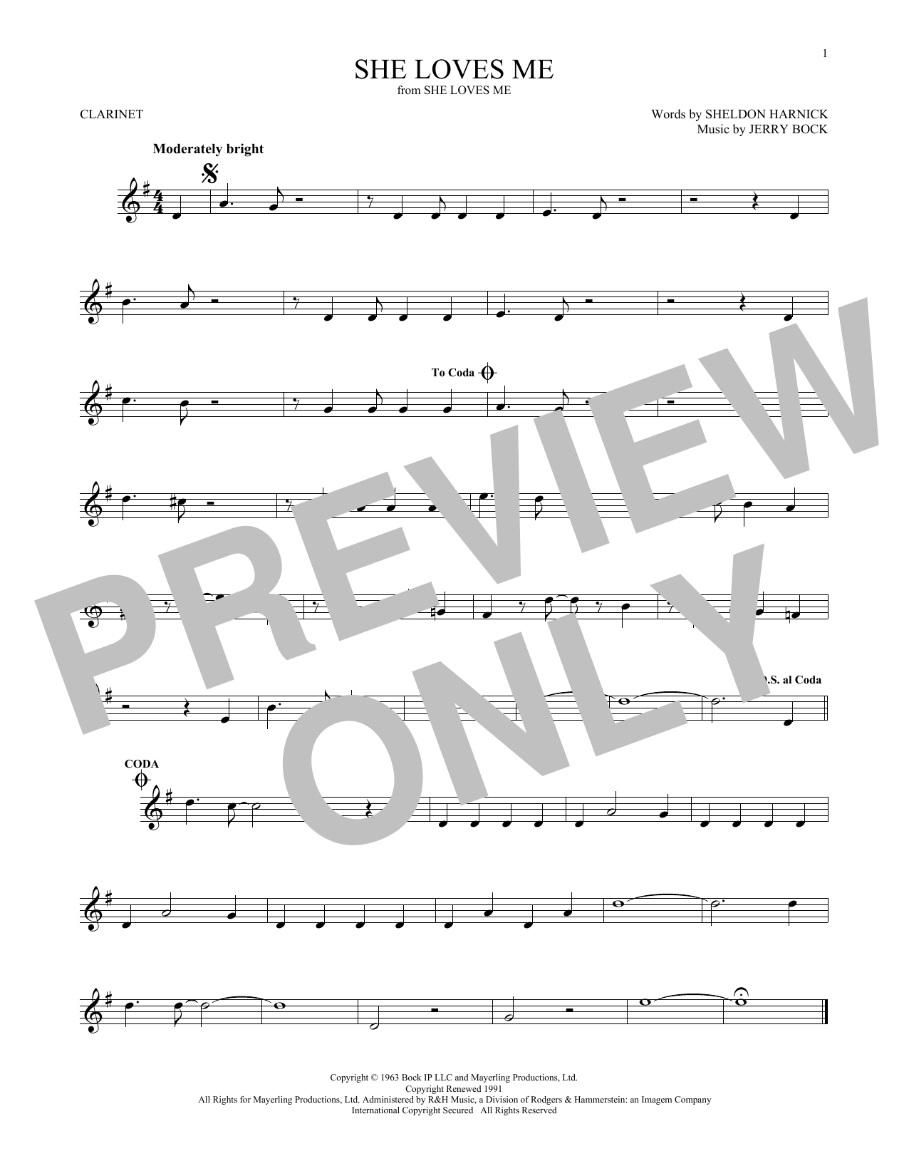 Jerry Bock She Loves Me sheet music notes and chords. Download Printable PDF.