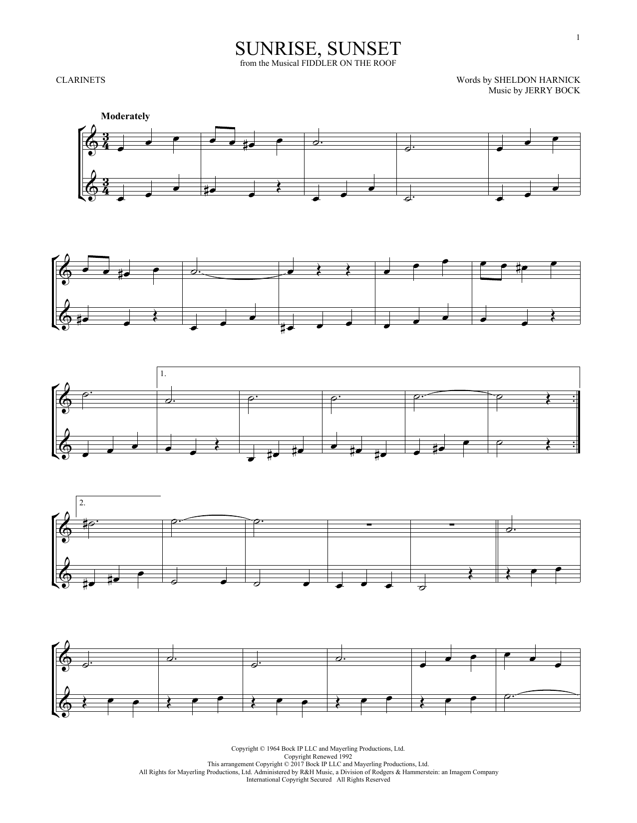 Jerry Bock Sunrise, Sunset (from Fiddler On The Roof) sheet music notes and chords. Download Printable PDF.