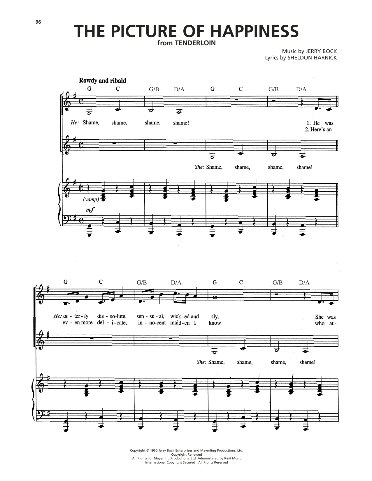 Learn to play Jerry Bock The Picture Of Happiness (from Tenderloin) sheet music for Piano, Vocal & Guitar Chords (Right-Hand Melody) in minutes. Price: 7.8900$ Jerry Bock The Picture Of Happiness (from Tenderloin) sheet music notes and chords arranged for Piano, Vocal & Guitar Chords (Right-Hand Melody)