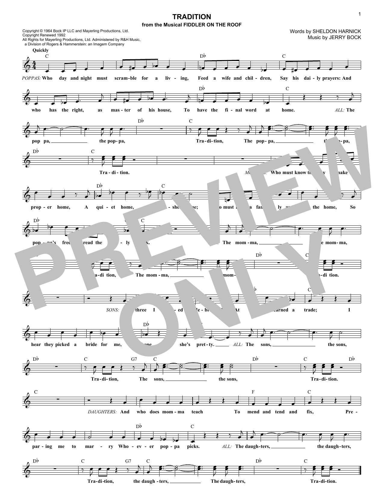 Learn to play Jerry Bock Tradition sheet music for Lead Sheet / Fake Book in minutes. Price: 5.9900$ Jerry Bock Tradition sheet music notes and chords arranged for Lead Sheet / Fake Book
