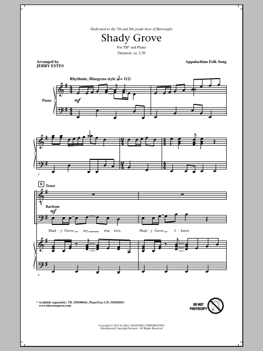 Jerry Estes Shady Grove sheet music notes and chords. Download Printable PDF.