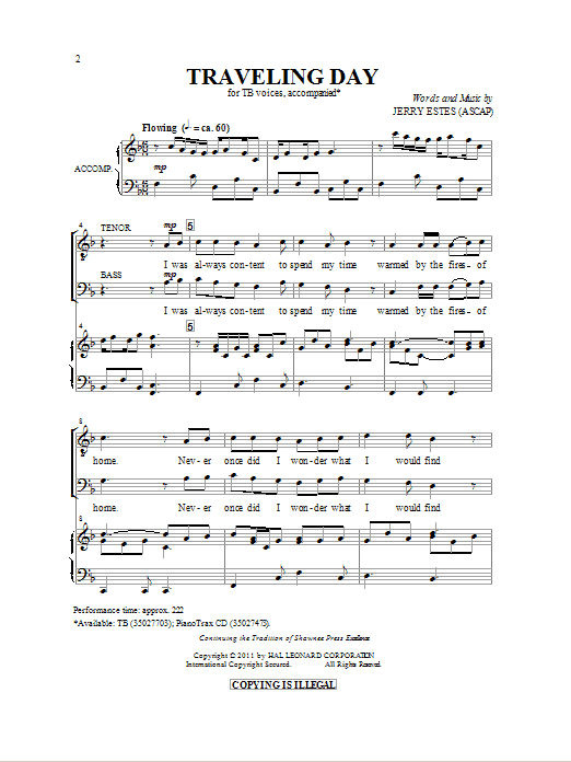 Jerry Estes Traveling Day sheet music notes and chords. Download Printable PDF.