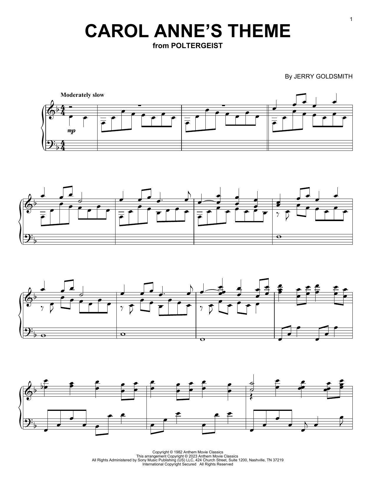 Jerry Goldsmith Carol Anne's Theme (from Poltergeist) sheet music notes and chords. Download Printable PDF.