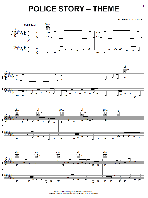 Learn to play Jerry Goldsmith Theme from Police Story sheet music for Piano Solo in minutes. Price: 7.8900$ Jerry Goldsmith Theme from Police Story sheet music notes and chords arranged for Piano Solo