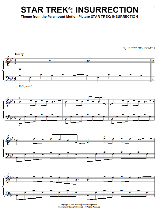 Learn to play Jerry Goldsmith Star Trek(R) Insurrection sheet music for Piano Solo in minutes. Price: 7.8900$ Jerry Goldsmith Star Trek(R) Insurrection sheet music notes and chords arranged for Piano Solo