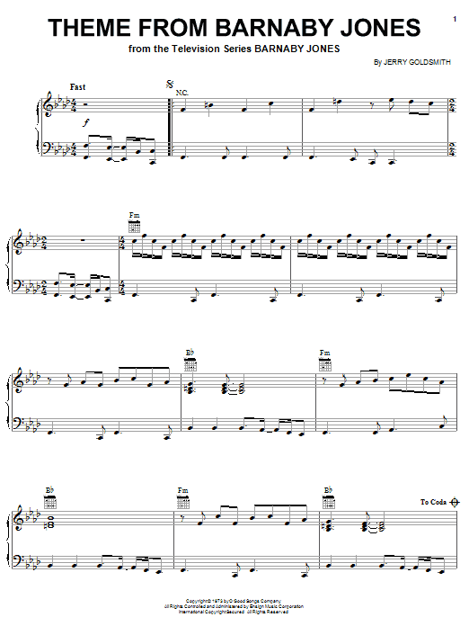 Learn to play Jerry Goldsmith Theme from Barnaby Jones sheet music for Piano Solo in minutes. Price: 7.8900$ Jerry Goldsmith Theme from Barnaby Jones sheet music notes and chords arranged for Piano Solo