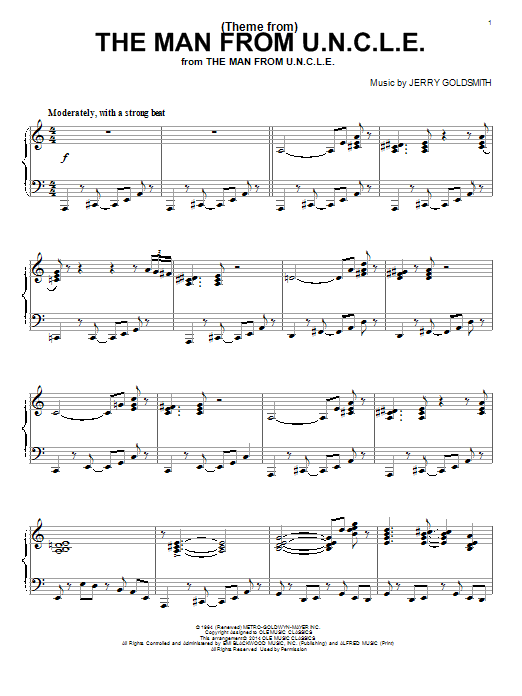 Learn to play Jerry Goldsmith (Theme From) The Man From U.N.C.L.E. sheet music for Piano Solo in minutes. Price: 7.8900$ Jerry Goldsmith (Theme From) The Man From U.N.C.L.E. sheet music notes and chords arranged for Piano Solo